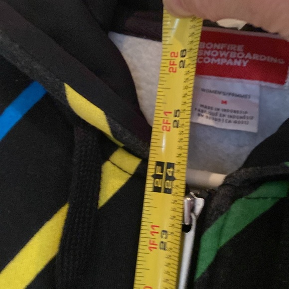 Vintage bonfire snowboard hoodie, black, neon rainbow lightning bolts pink blue - Picture 11 of 12